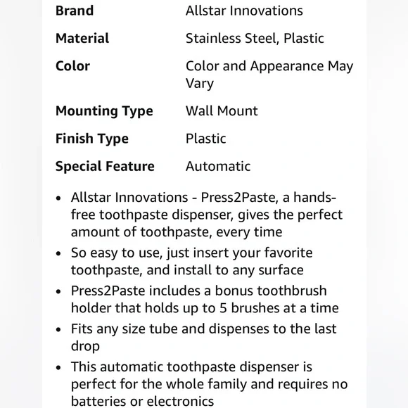 New in Box Press2Paste Hands Free Toothpaste Dispenser. Never used. Bonus holder - Picture 6 of 16